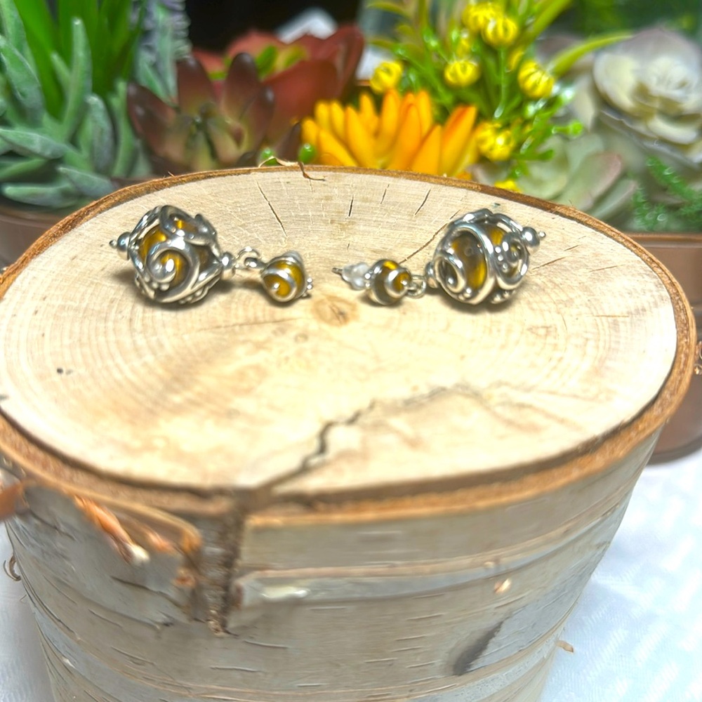 Brighton collectibles earrings sphere tigers eye